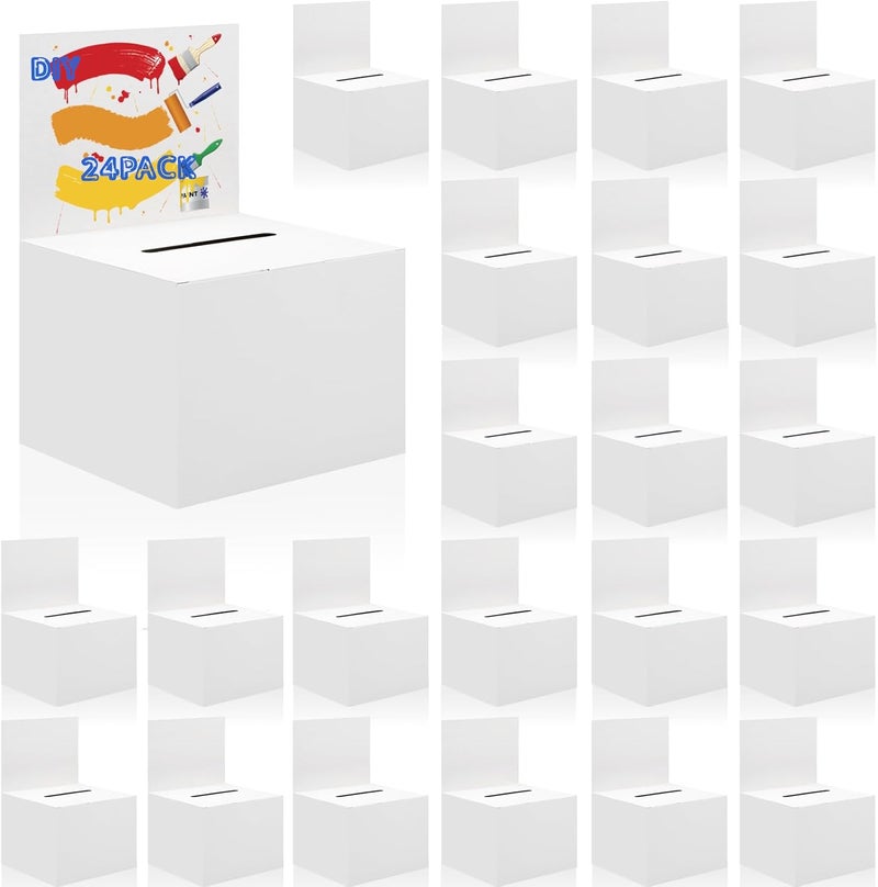 Ysglory 24 Pack Raffle Ticket Box White Suggestion Ballot Box with Slot Cardboard Charity Donation Boxes for Fundraising Collecting Business Card Voting Contest, 6.6 x 4.5 x 4.5 Inches - Image 1